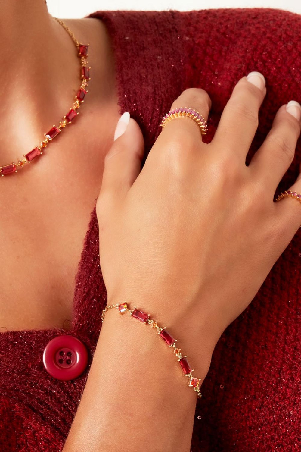 Bracelet colored stones - Sparkle collection Orange & Gold color Copper h5Picture3